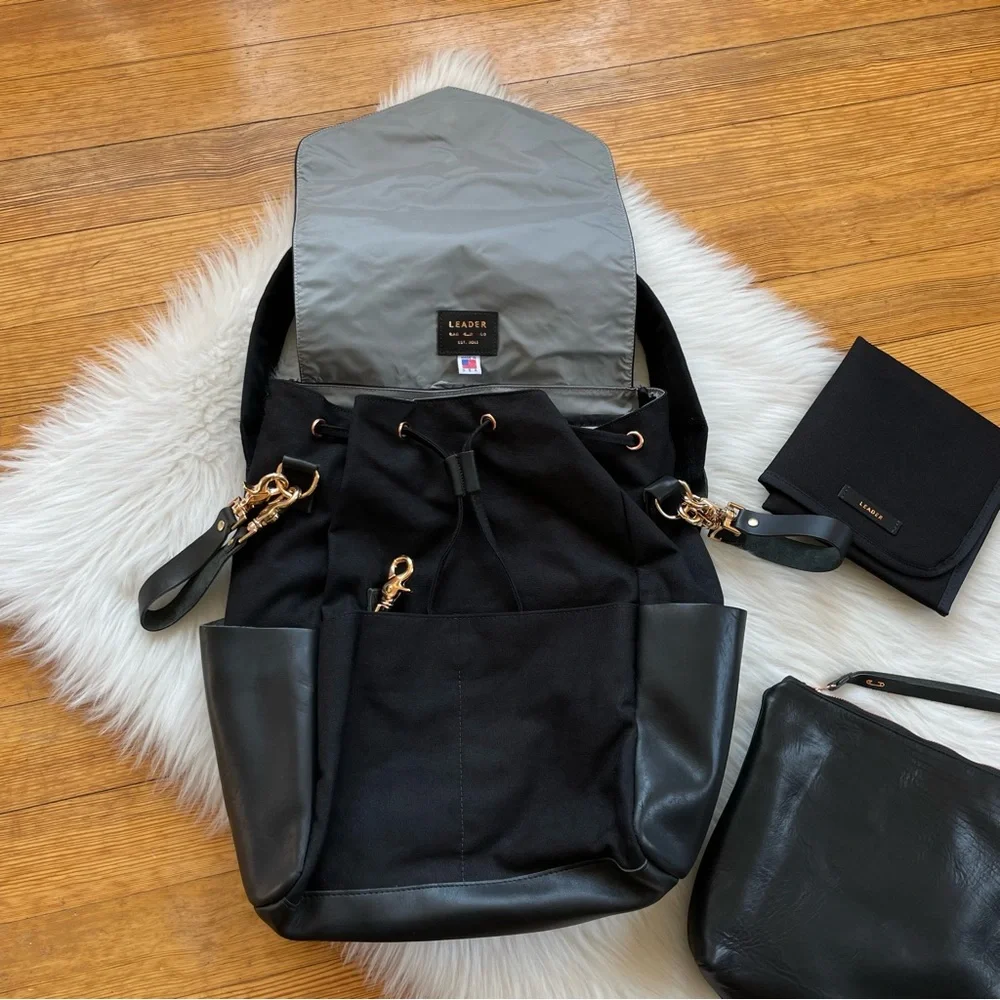 NEW Leader Bag Co leather and canvas backpack diaper bag